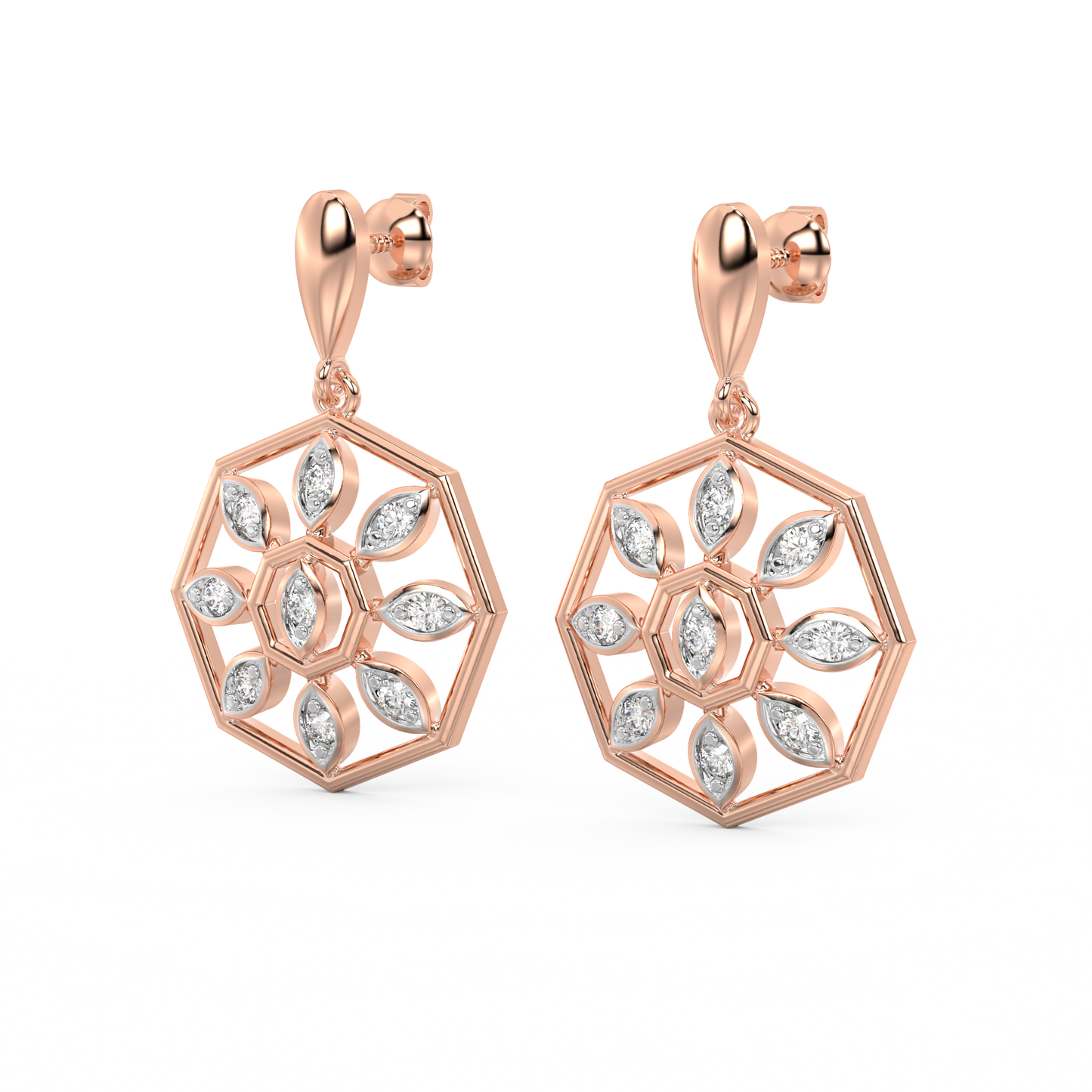 Diamond Earring for her in Rose & White Gold DER23368