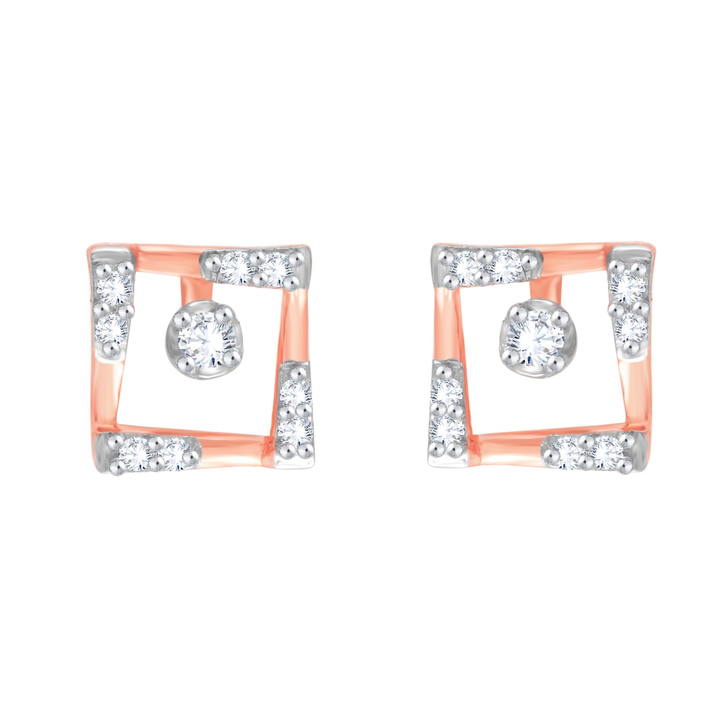 Geometrically patterned squares of rose gold in 18Kt studded with diamonds embellish the Lena diamond earrings, jewellery perfect for all seasons