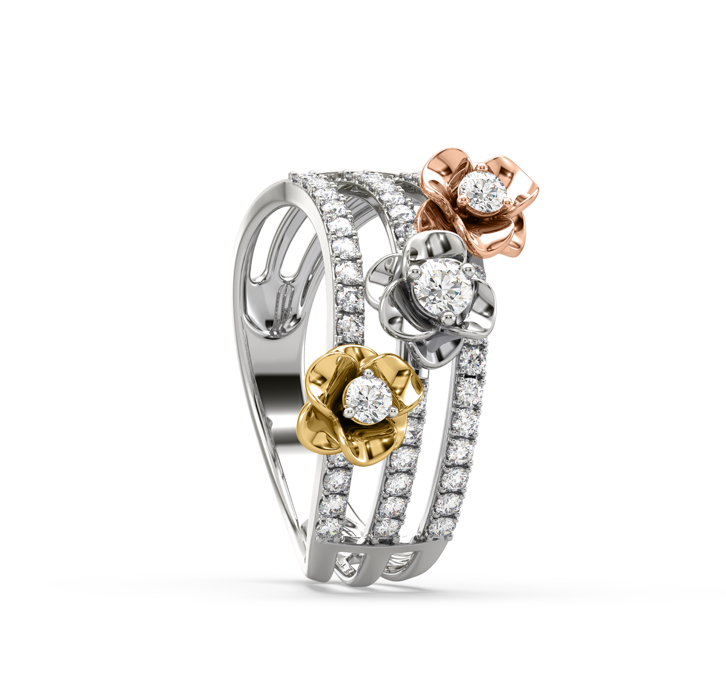 Ivy 3-Line Flower Diamond Ring