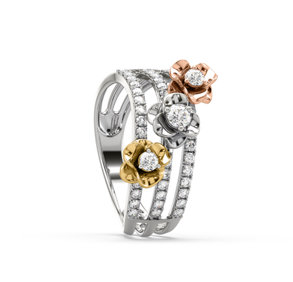 Ivy 3-Line Flower Diamond Ring